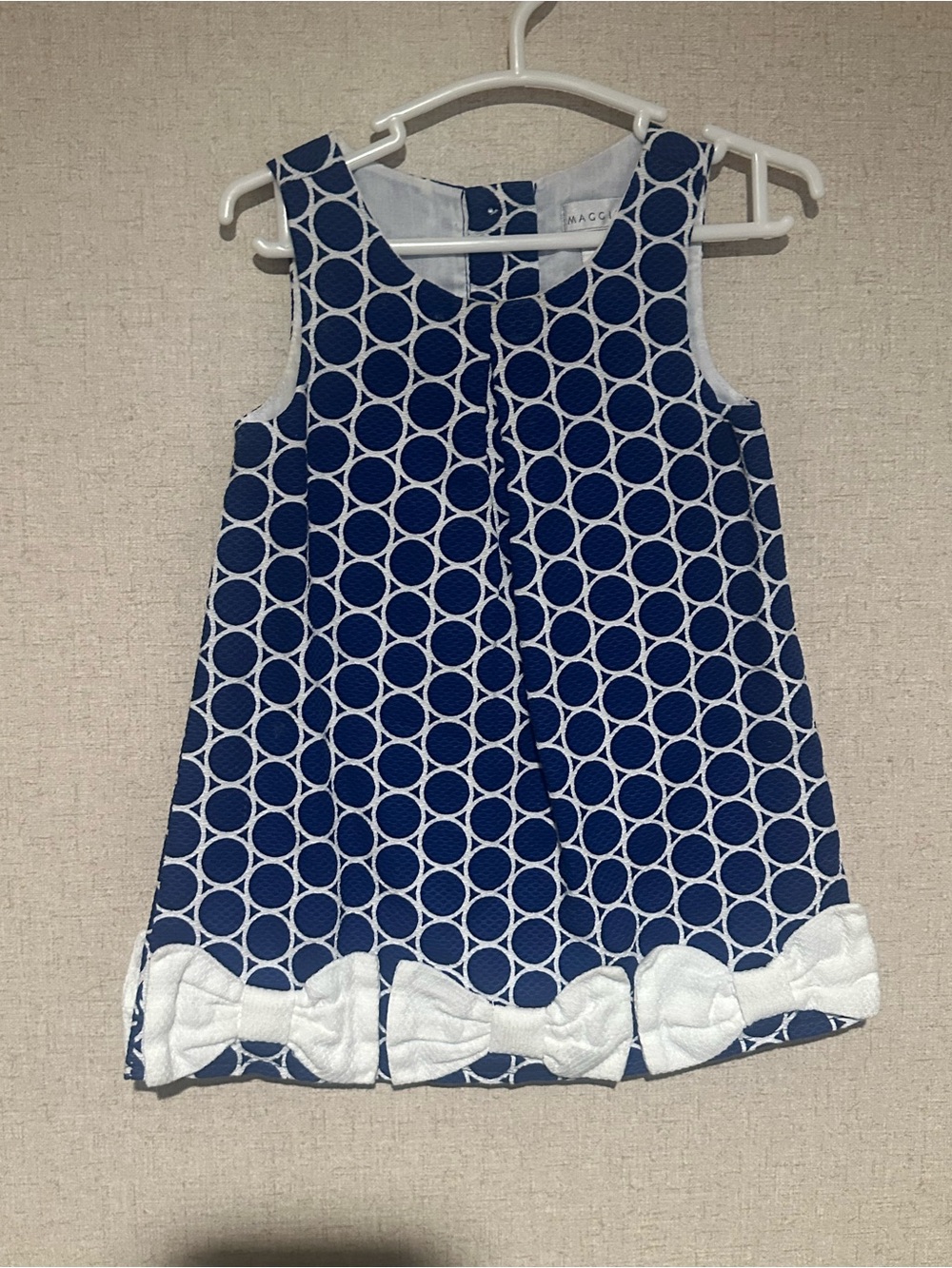 Maggie & Zoe 24M Navy and White Circle-Print Tank Dress with Bow Trim